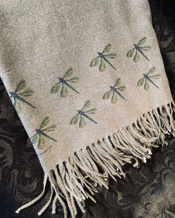 Dragonflies handprinted onto a luxurious Cashmere Blend Scarf